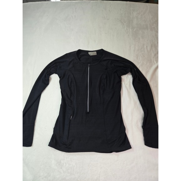 Athleta Tops - Athleta Womens Black Half Zip Long Sleeve Ruched Back Thumbhole Top Medium Layer